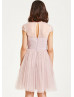 Blush Pink Chiffon Tulle Cap Sleeves Short Prom Dress